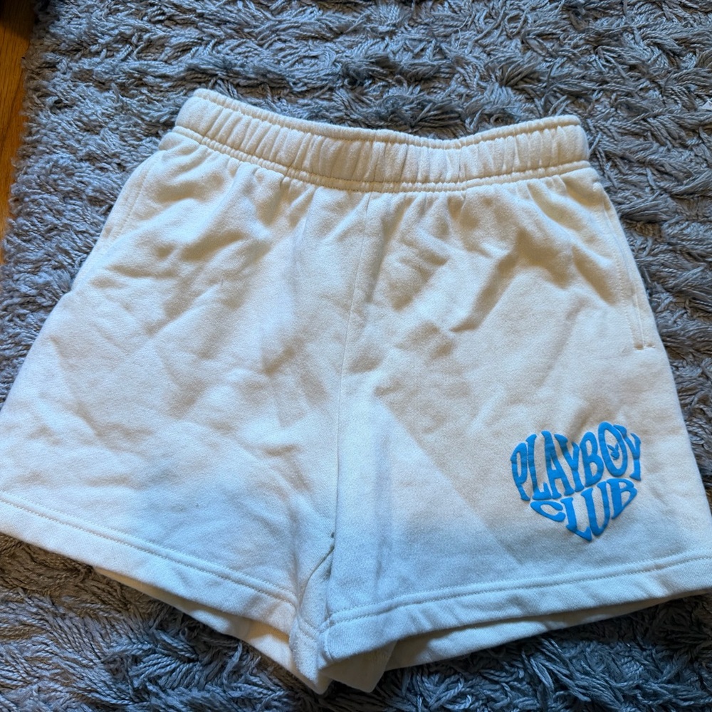 PLAYBOY White Women's Athletic Lounge Shorts with Blue Logo